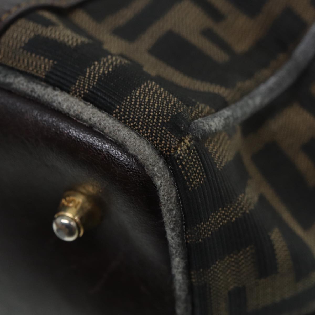FENDI Zucca Canvas Hand Bag Brown Black gold86248