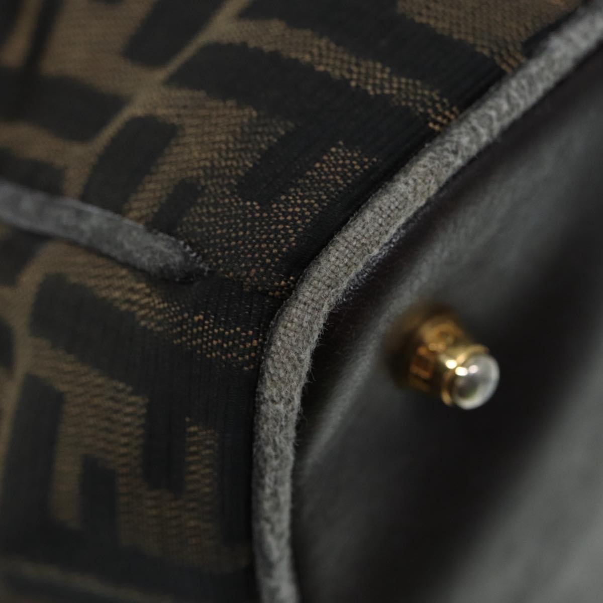 FENDI Zucca Canvas Hand Bag Brown Black gold86248