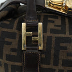 FENDI Zucca Canvas Hand Bag Brown Black gold86248