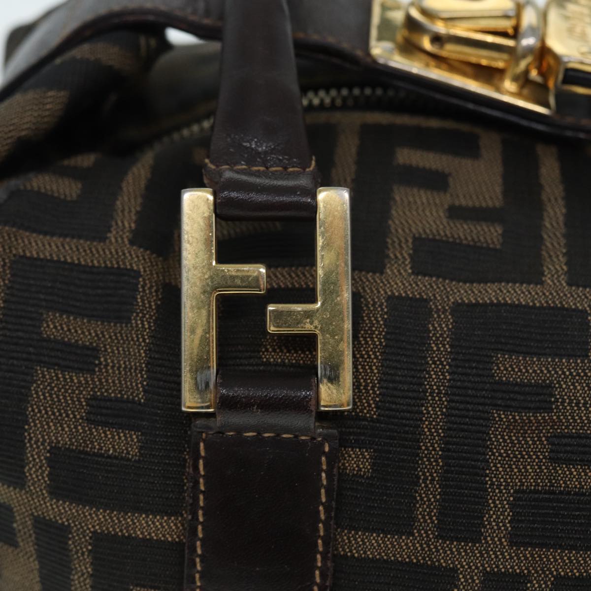 FENDI Zucca Canvas Hand Bag Brown Black gold86248
