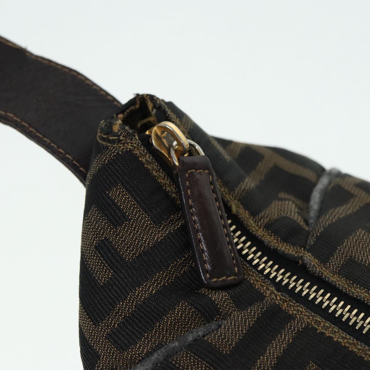 FENDI Zucca Canvas Hand Bag Brown Black gold86248