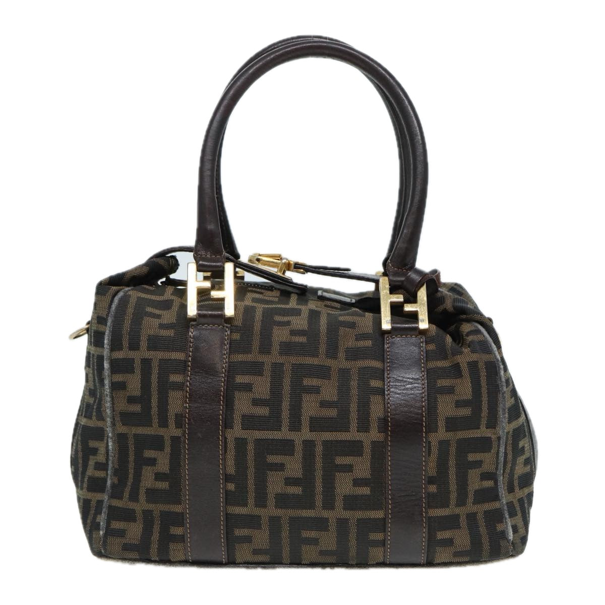 FENDI Zucca Canvas Hand Bag Brown Black gold86248