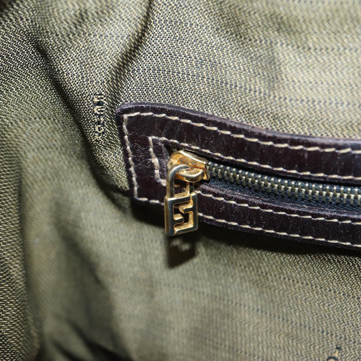 FENDI Zucca Canvas Hand Bag Brown Black gold86248