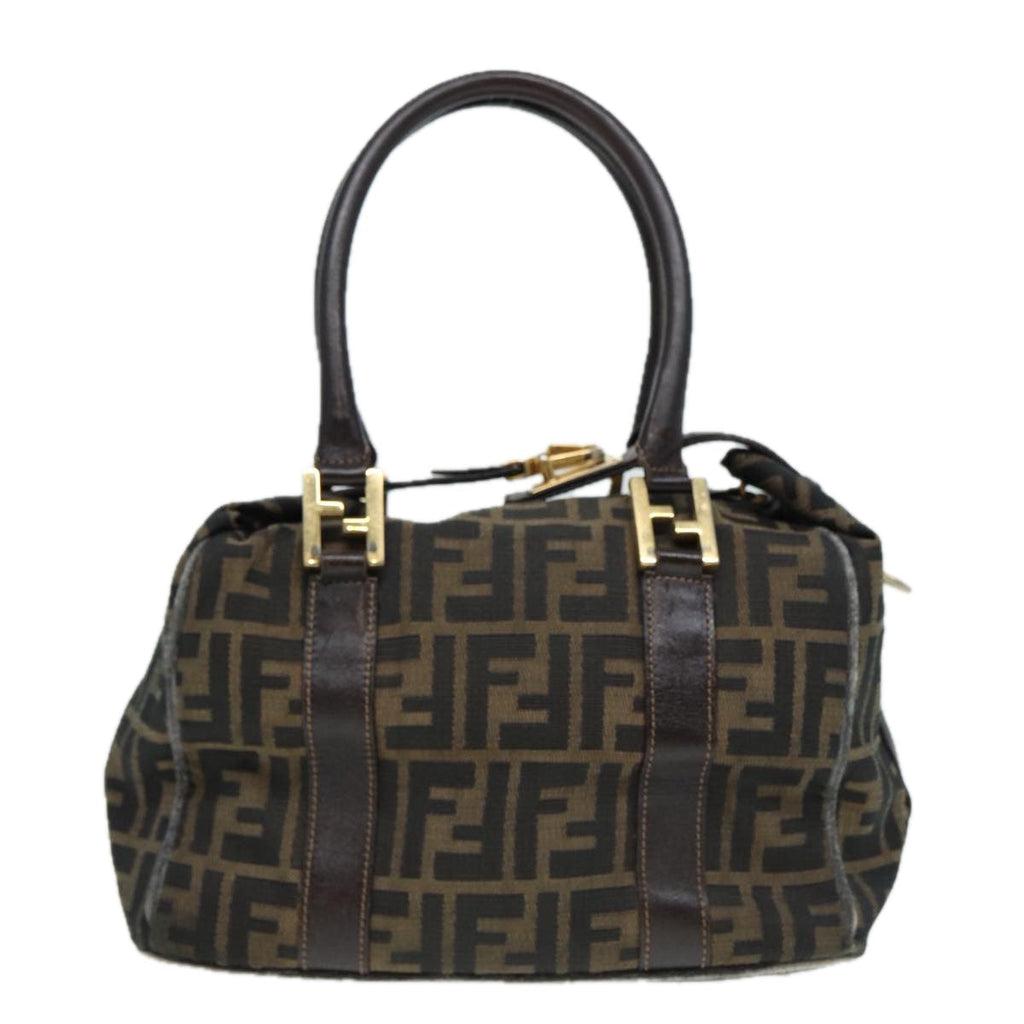FENDI Zucca Canvas Hand Bag Brown Black gold86248