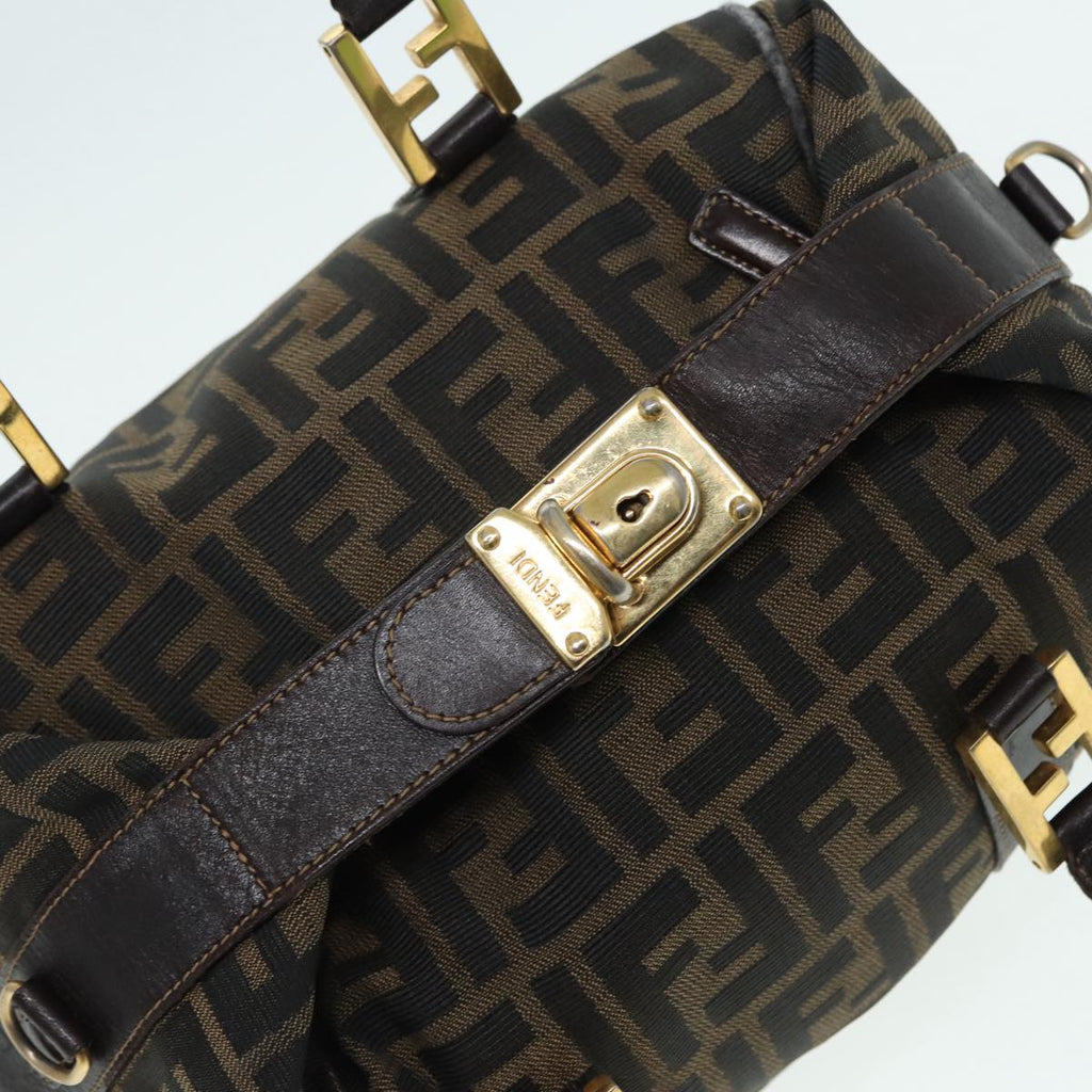 FENDI Zucca Canvas Hand Bag Brown Black gold86248