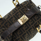 FENDI Zucca Canvas Hand Bag Brown Black gold86248