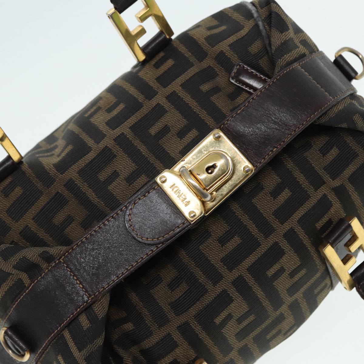FENDI Zucca Canvas Hand Bag Brown Black gold86248