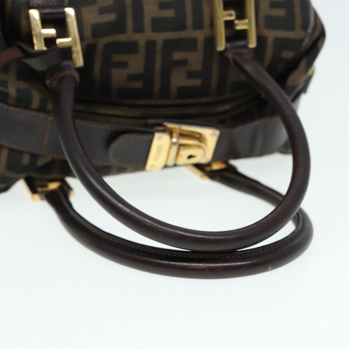 FENDI Zucca Canvas Hand Bag Brown Black gold86248