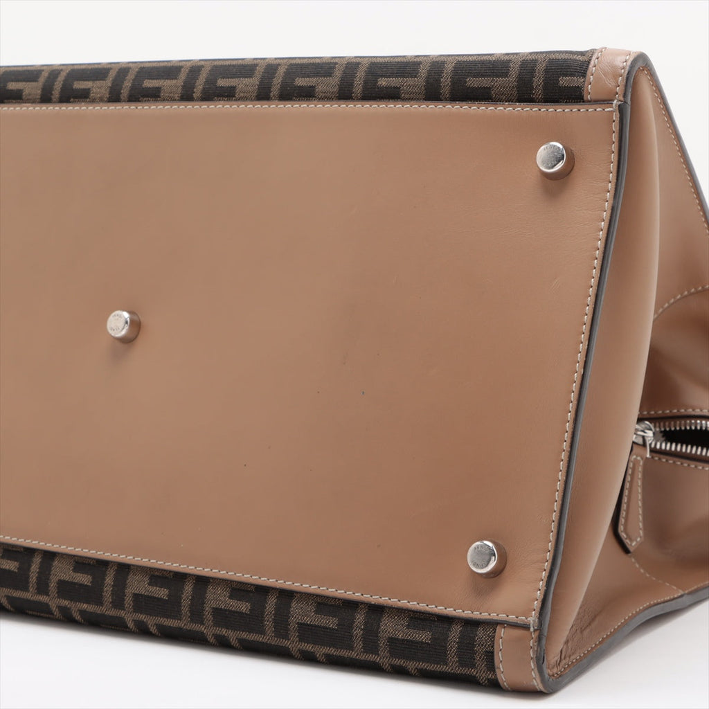 Fendi Zucca Peekaboo ICEY Forty 8 Leather Tote Bag Brown 7VA566