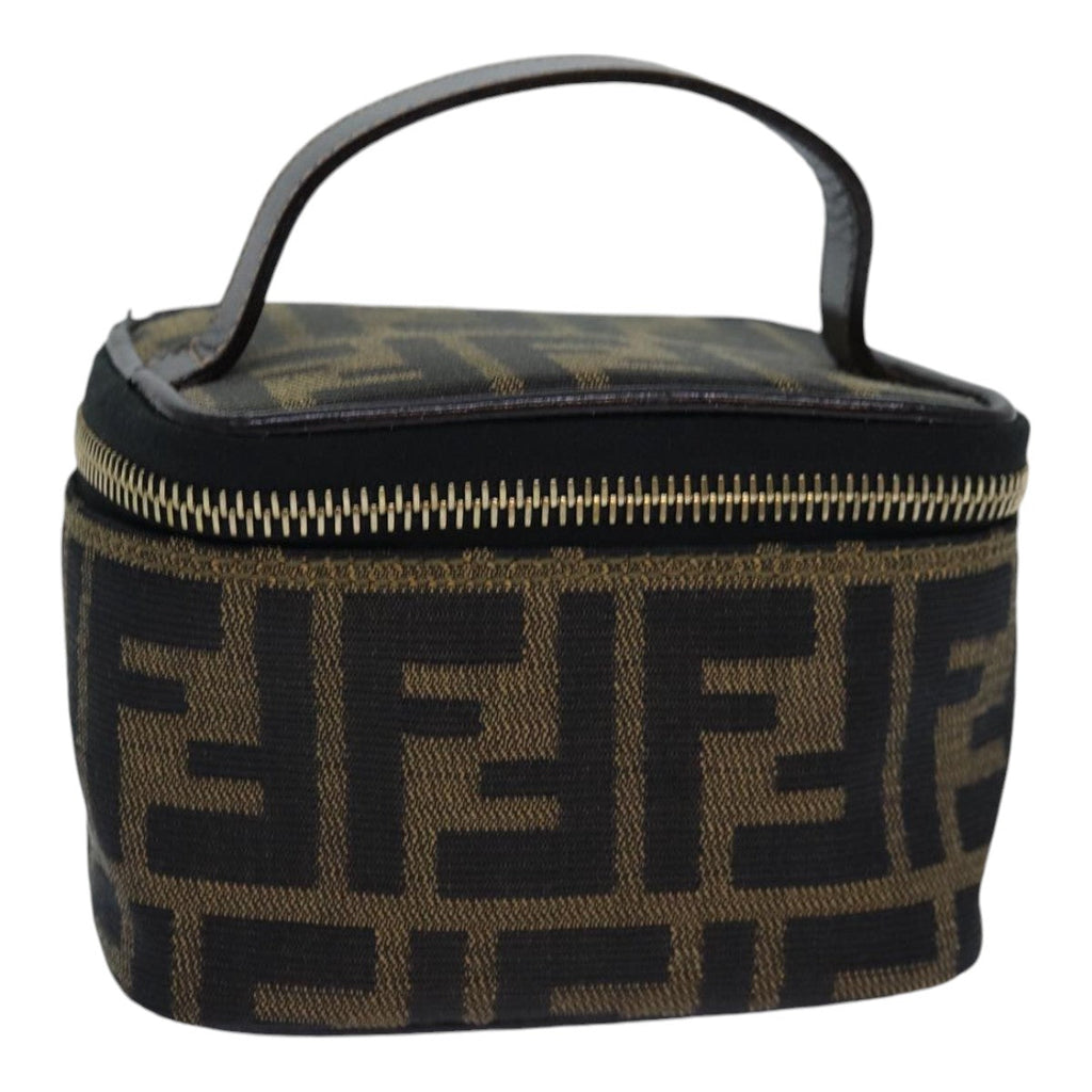 FENDI Zucca Canvas Vanity Pouch Brown Black gold86299