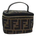 FENDI Zucca Canvas Vanity Pouch Brown Black gold86299