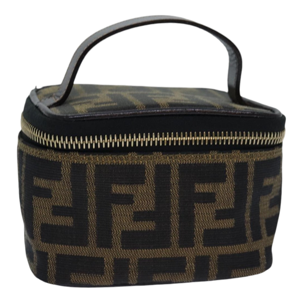 FENDI Zucca Canvas Vanity Pouch Brown Black gold86299