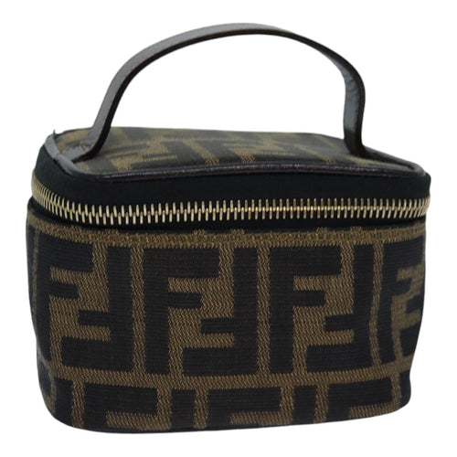 FENDI Zucca Canvas Vanity Pouch Brown Black gold86299