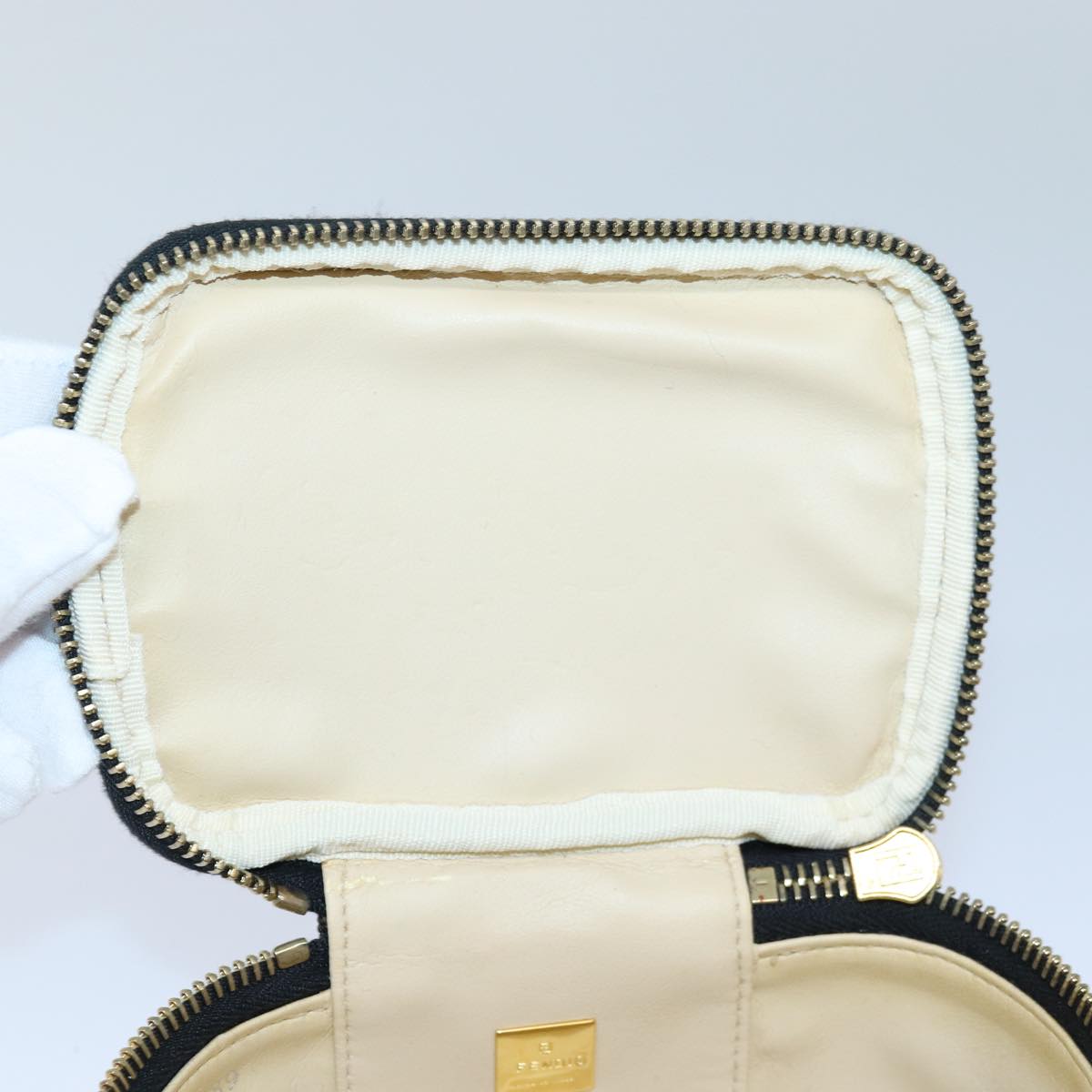 FENDI Zucca Canvas Vanity Pouch Brown Black gold86299