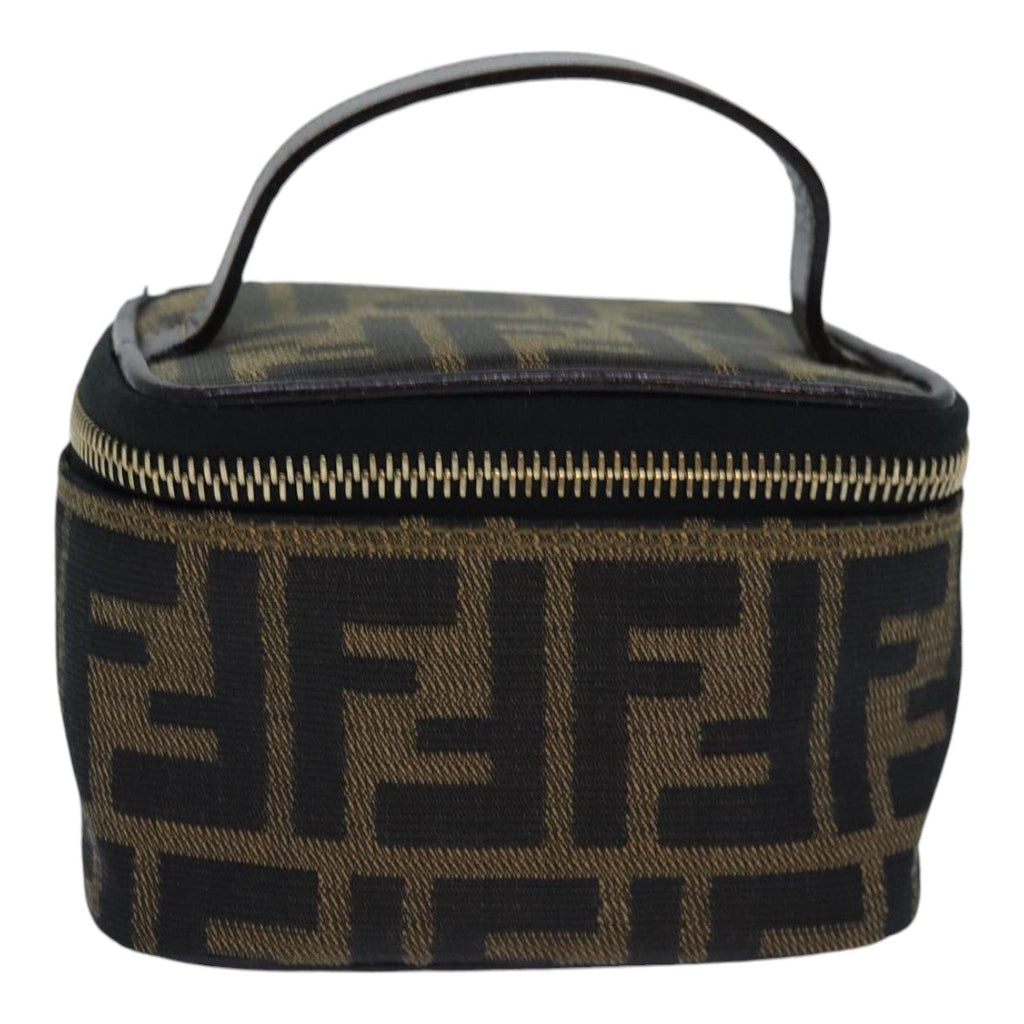 FENDI Zucca Canvas Vanity Pouch Brown Black gold86299