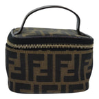 FENDI Zucca Canvas Vanity Pouch Brown Black gold86299