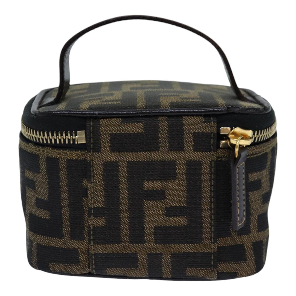 FENDI Zucca Canvas Vanity Pouch Brown Black gold86299
