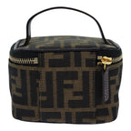 FENDI Zucca Canvas Vanity Pouch Brown Black gold86299