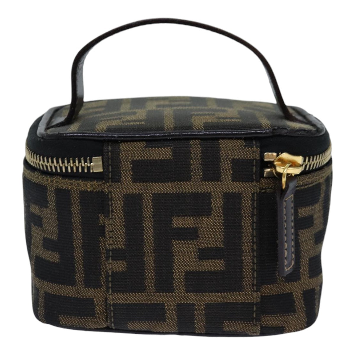 FENDI Zucca Canvas Vanity Pouch Brown Black gold86299