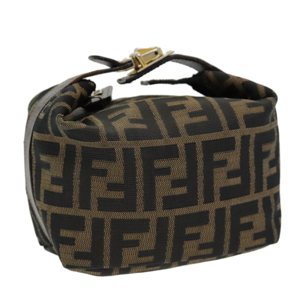 FENDI Zucca Canvas Vanity Pouch Brown Black gold86430