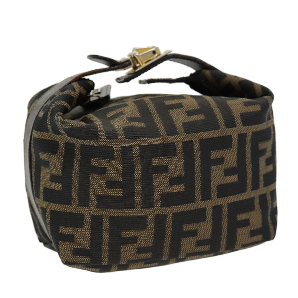 FENDI Zucca Canvas Vanity Pouch Brown Black gold86430