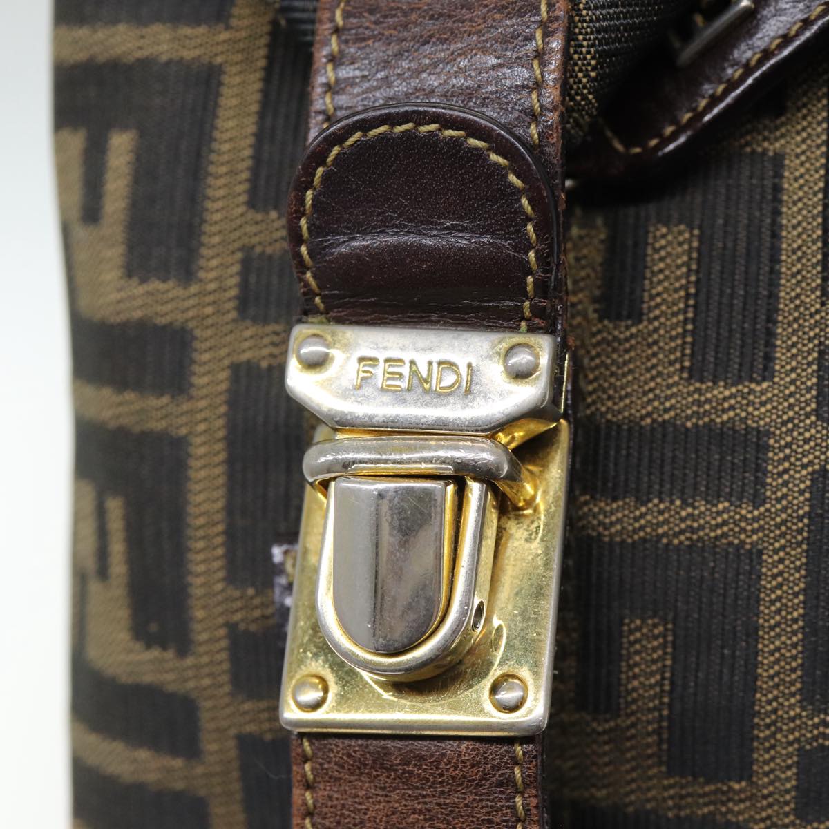 FENDI Zucca Canvas Vanity Pouch Brown Black gold86430