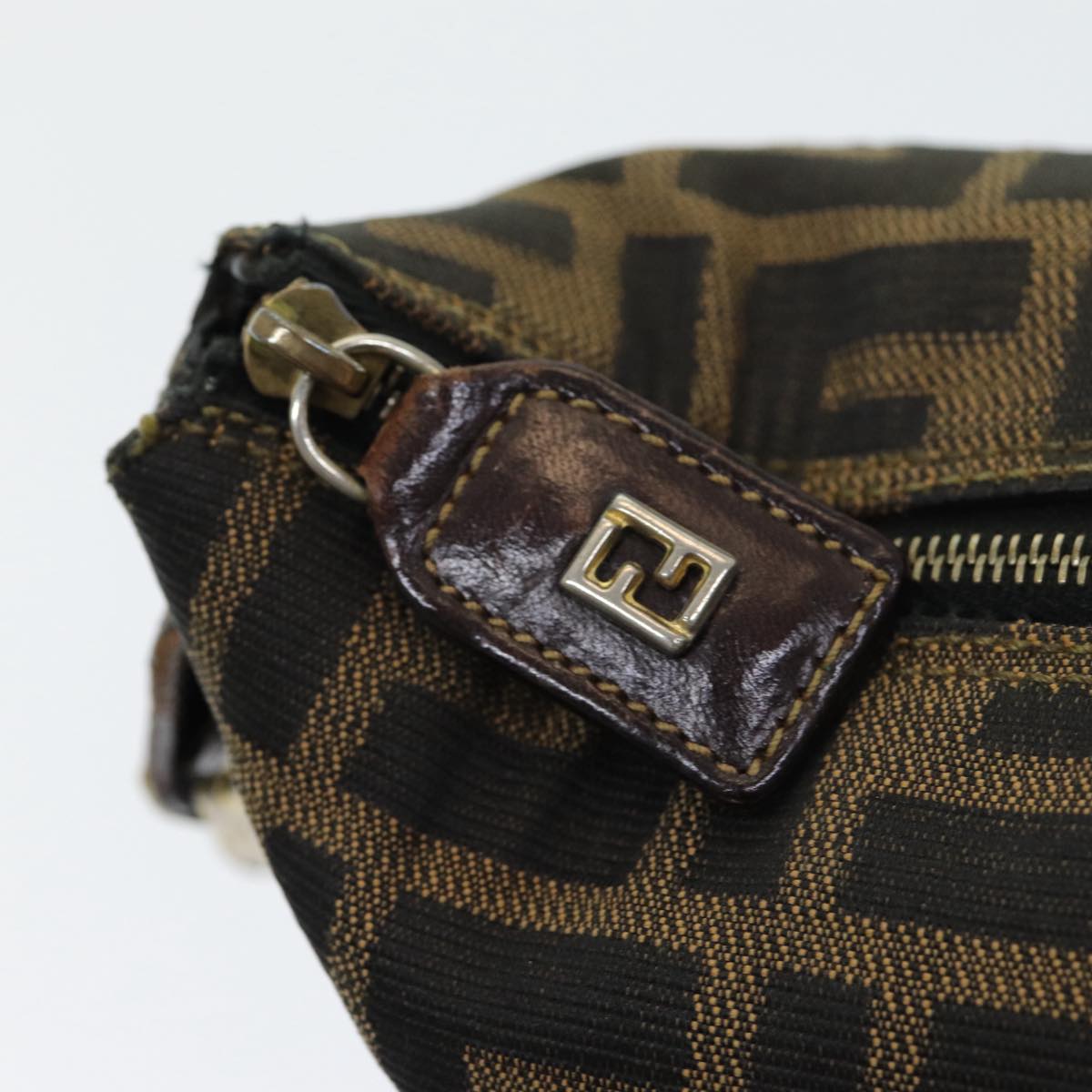 FENDI Zucca Canvas Vanity Pouch Brown Black gold86430