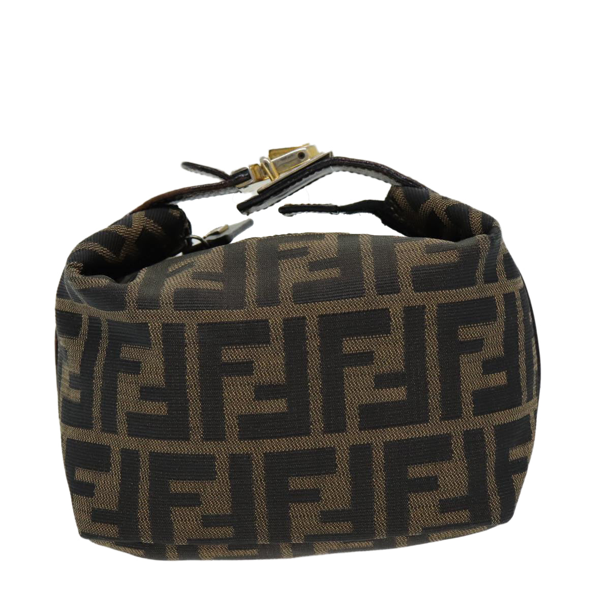 FENDI Zucca Canvas Vanity Pouch Brown Black gold86430