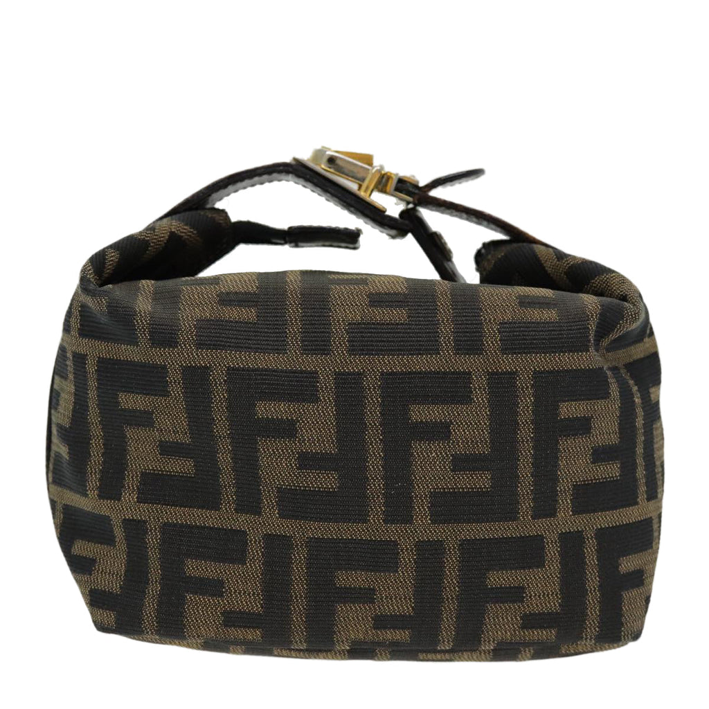 FENDI Zucca Canvas Vanity Pouch Brown Black gold86430