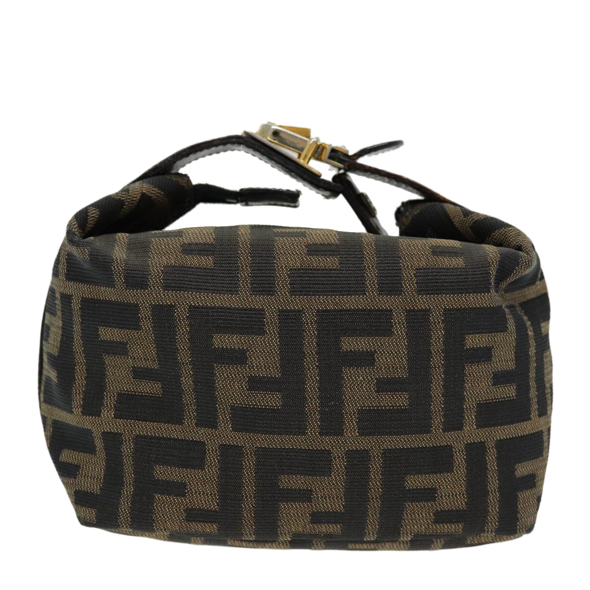 FENDI Zucca Canvas Vanity Pouch Brown Black gold86430