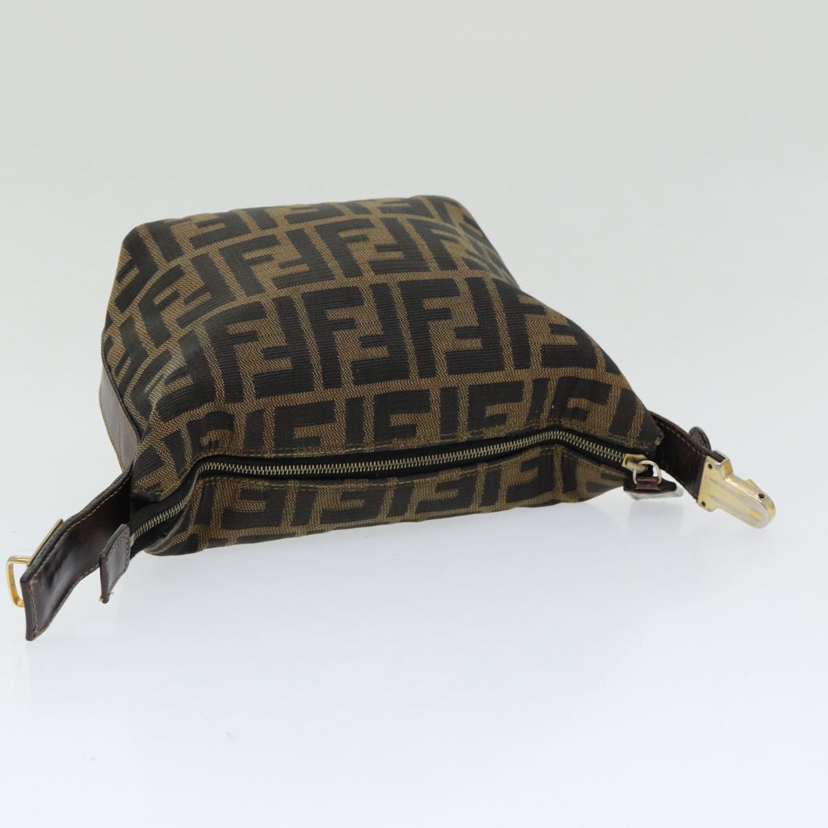 FENDI Zucca Canvas Vanity Pouch Brown Black gold86430