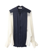 Chloe Two-Tone Shirt Blouse in Navy/White Silk