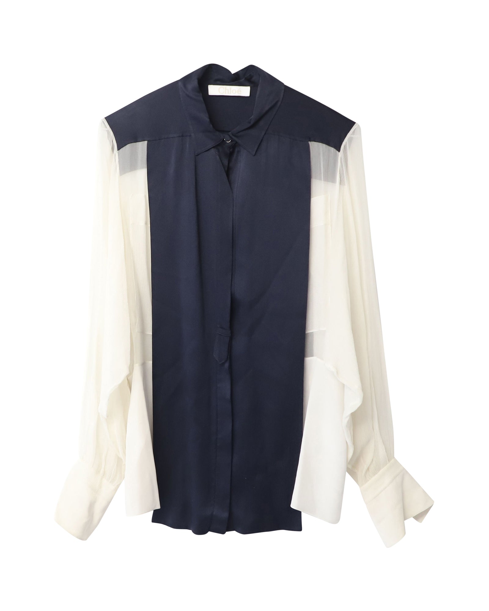 Chloe Two-Tone Shirt Blouse in Navy/White Silk
