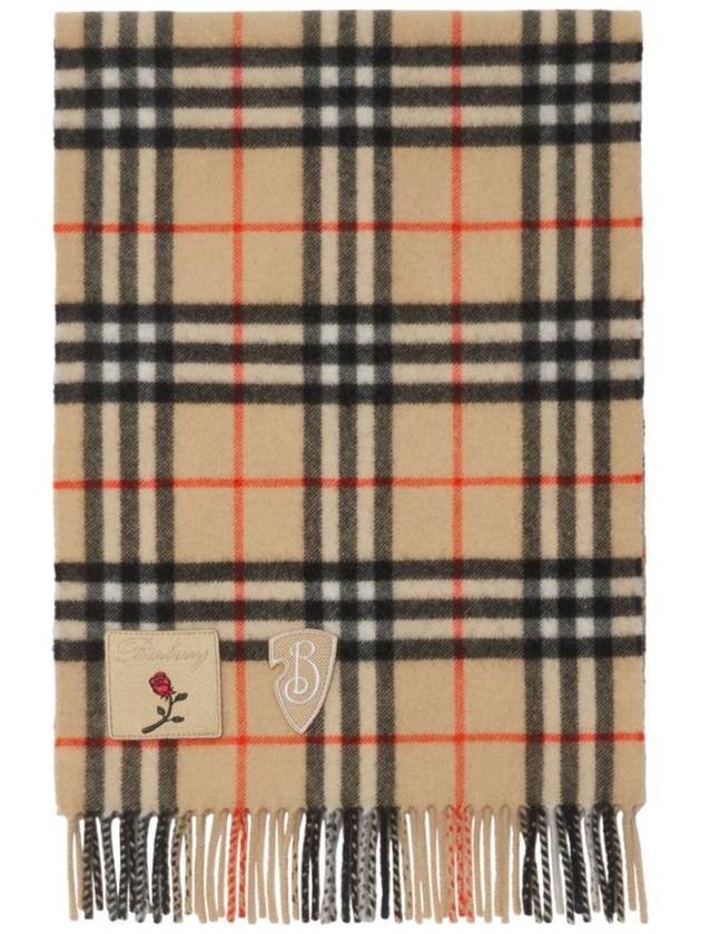 Burberry Badge Check Cashmere Scarf Sand