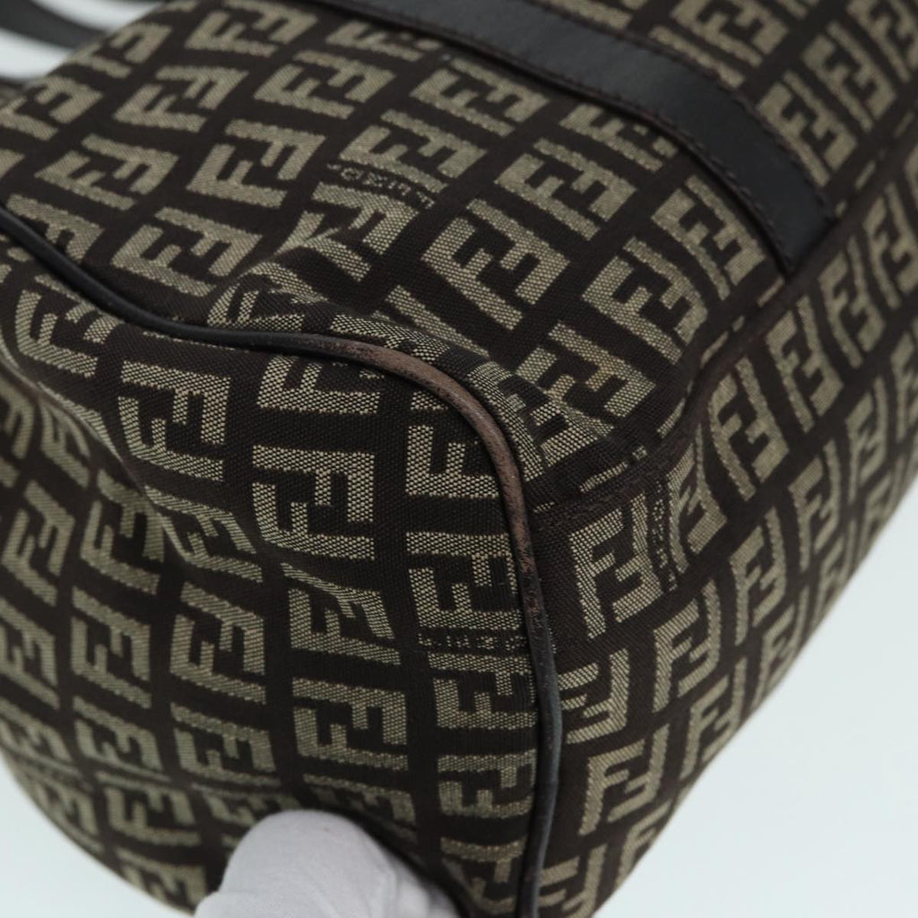 FENDI Zucchino Canvas Mamma Shoulder Bag Brown Black Silver86710