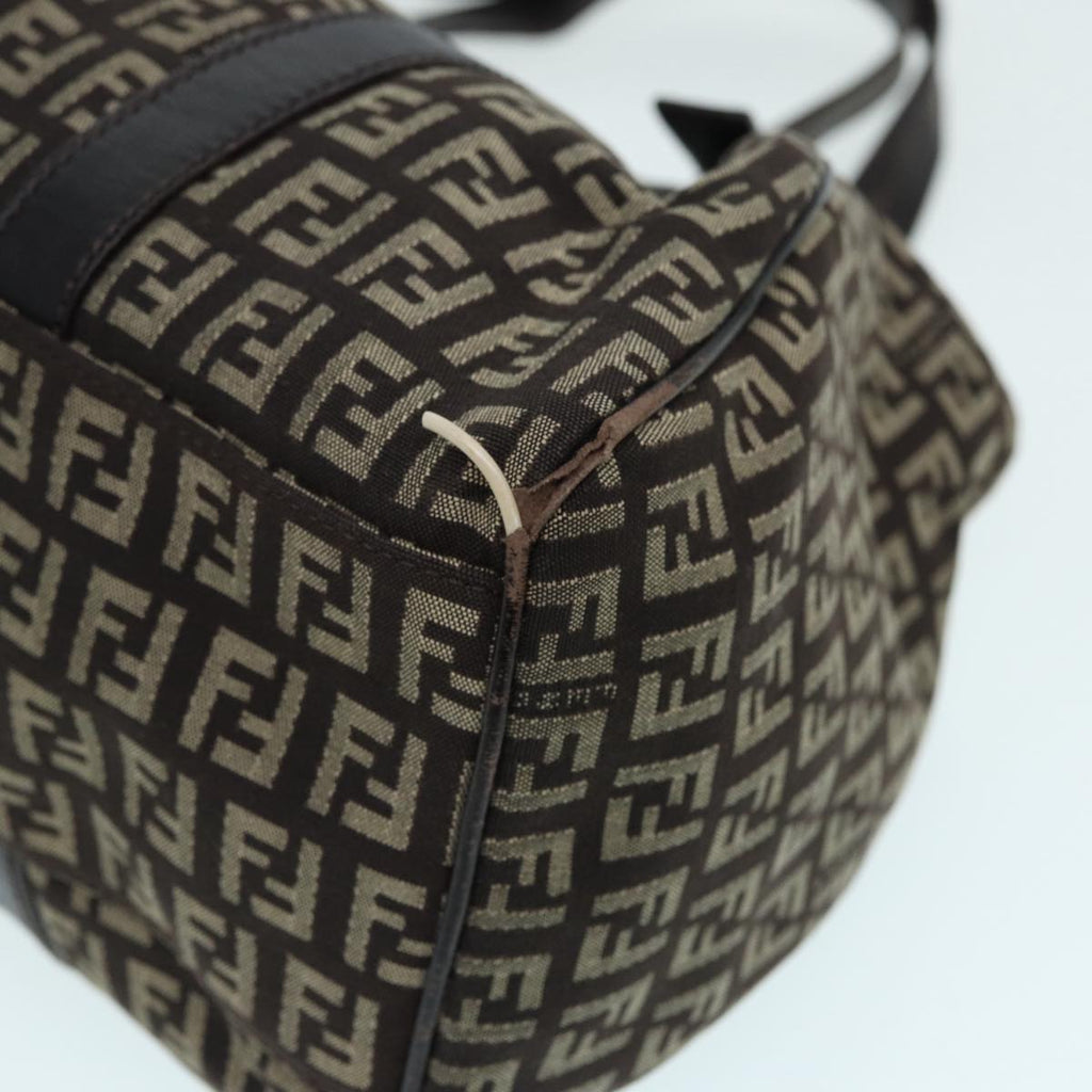 FENDI Zucchino Canvas Mamma Shoulder Bag Brown Black Silver86710