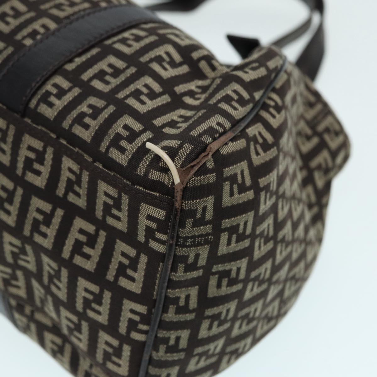 FENDI Zucchino Canvas Mamma Shoulder Bag Brown Black Silver86710