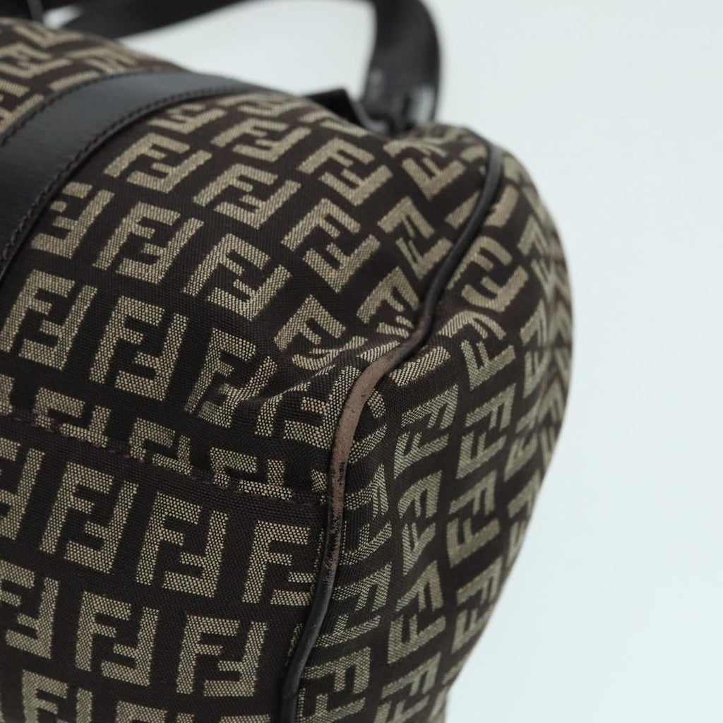 FENDI Zucchino Canvas Mamma Shoulder Bag Brown Black Silver86710