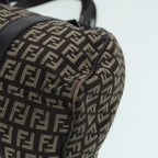 FENDI Zucchino Canvas Mamma Shoulder Bag Brown Black Silver86710