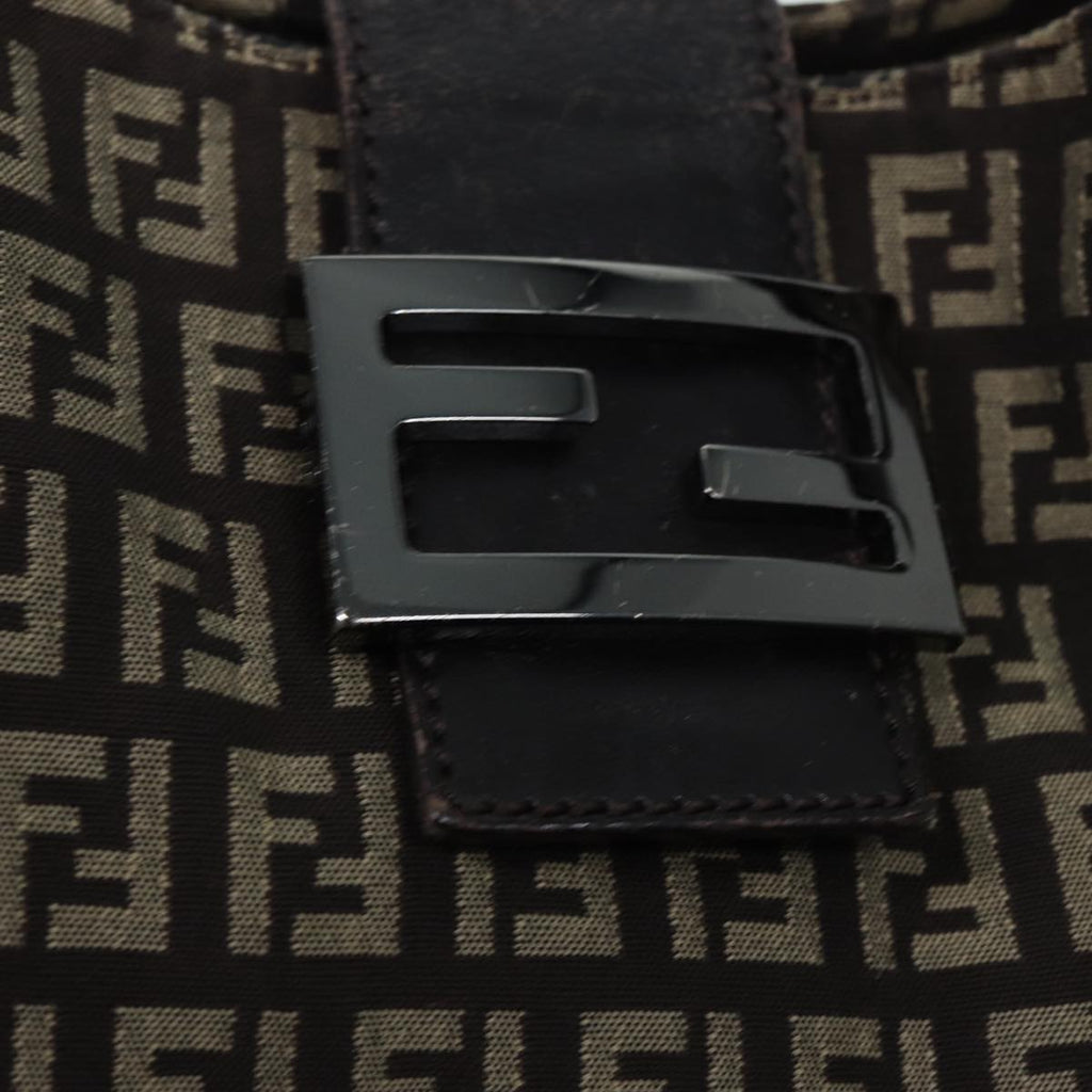 FENDI Zucchino Canvas Mamma Shoulder Bag Brown Black Silver86710