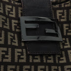 FENDI Zucchino Canvas Mamma Shoulder Bag Brown Black Silver86710
