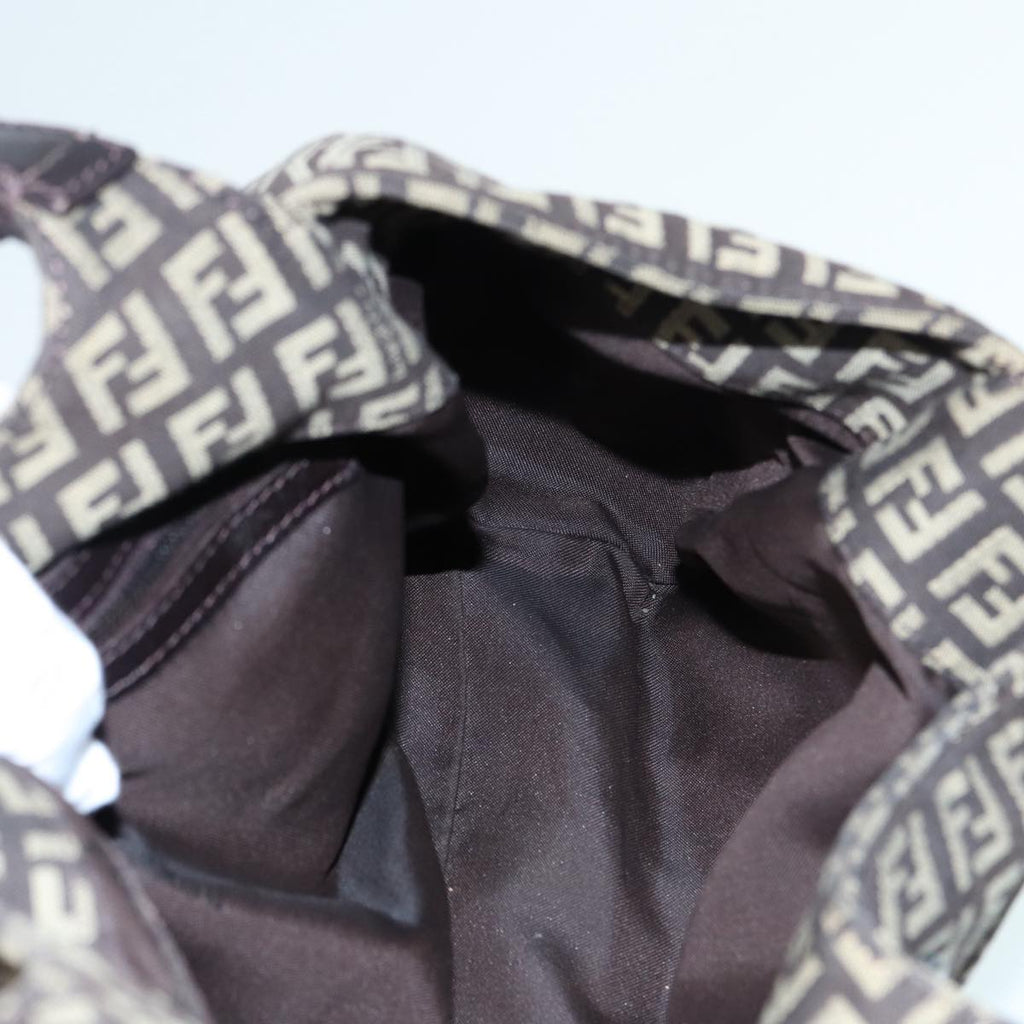 FENDI Zucchino Canvas Mamma Shoulder Bag Brown Black Silver86710