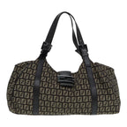 FENDI Zucchino Canvas Mamma Shoulder Bag Brown Black Silver86710