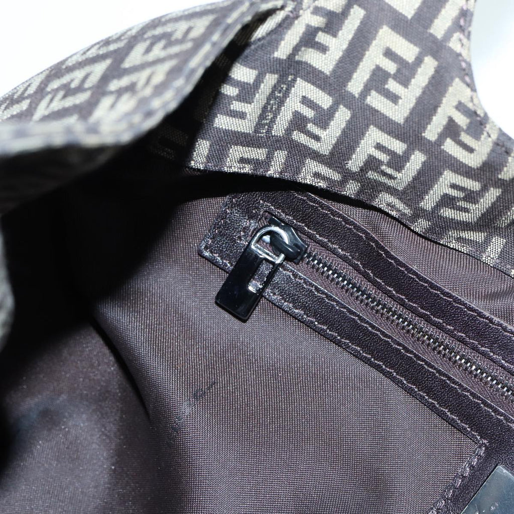 FENDI Zucchino Canvas Mamma Shoulder Bag Brown Black Silver86710
