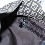 FENDI Zucchino Canvas Mamma Shoulder Bag Brown Black Silver86710