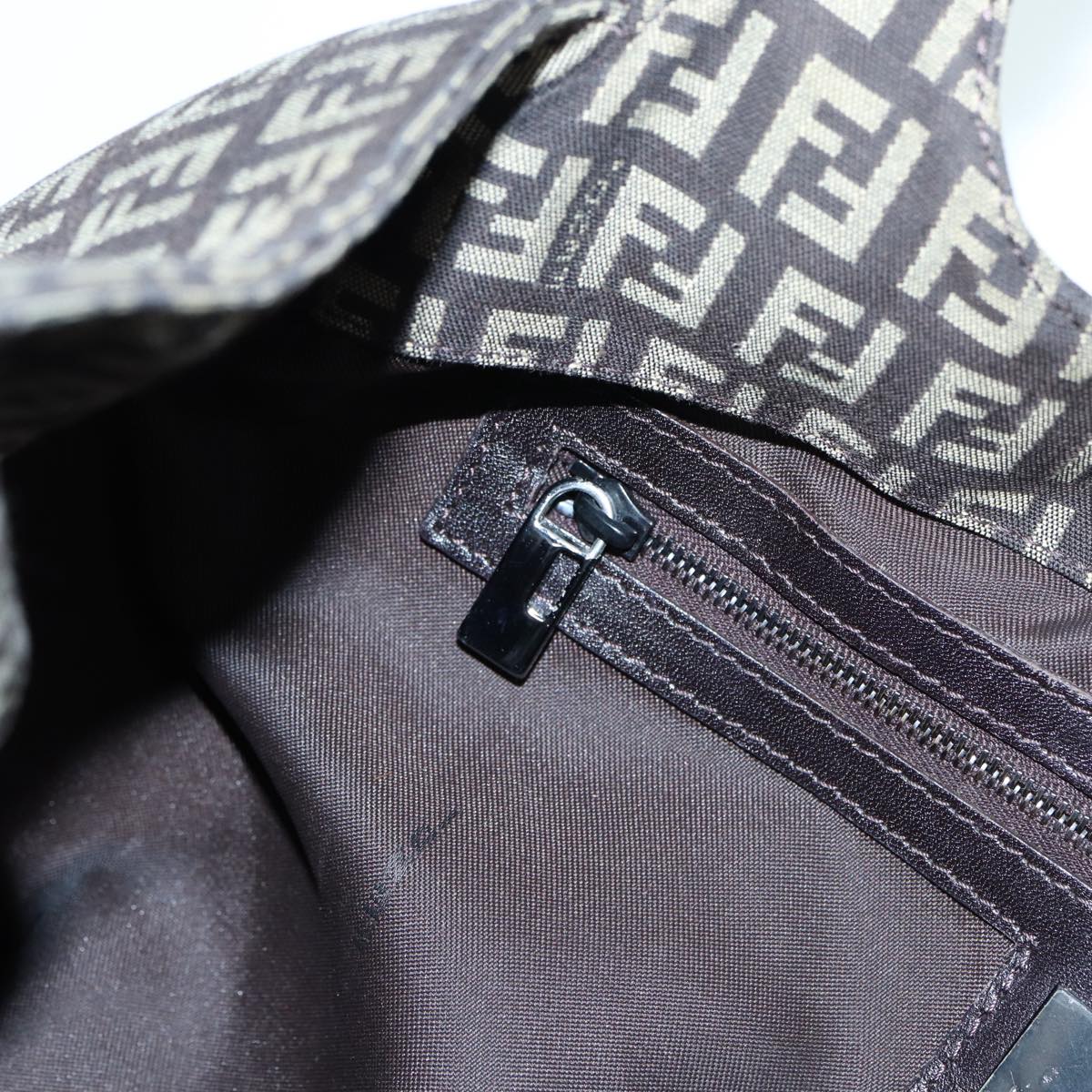 FENDI Zucchino Canvas Mamma Shoulder Bag Brown Black Silver86710