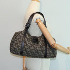FENDI Zucchino Canvas Mamma Shoulder Bag Brown Black Silver86710