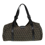 FENDI Zucchino Canvas Mamma Shoulder Bag Brown Black Silver86710