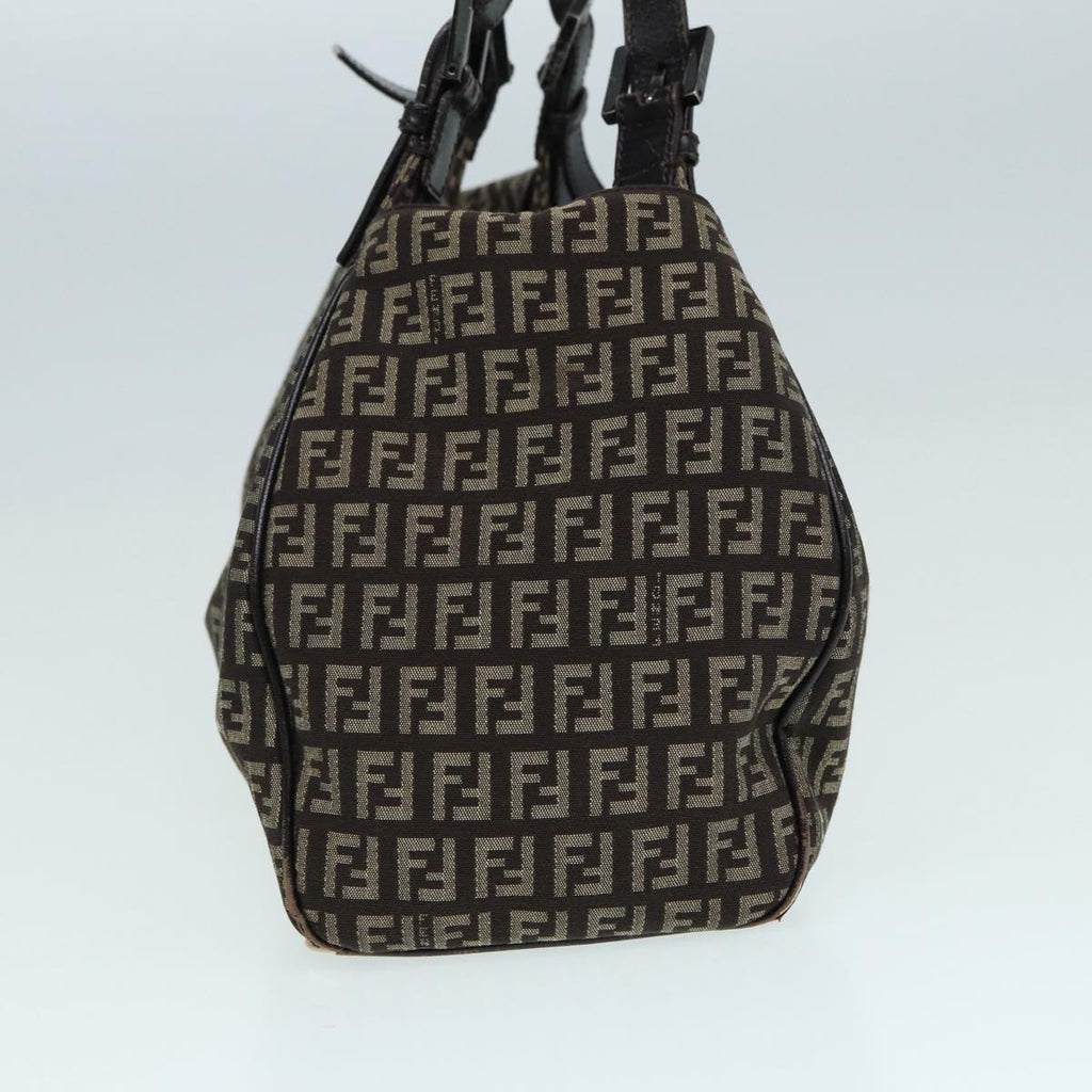 FENDI Zucchino Canvas Mamma Shoulder Bag Brown Black Silver86710