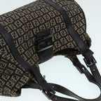 FENDI Zucchino Canvas Mamma Shoulder Bag Brown Black Silver86710